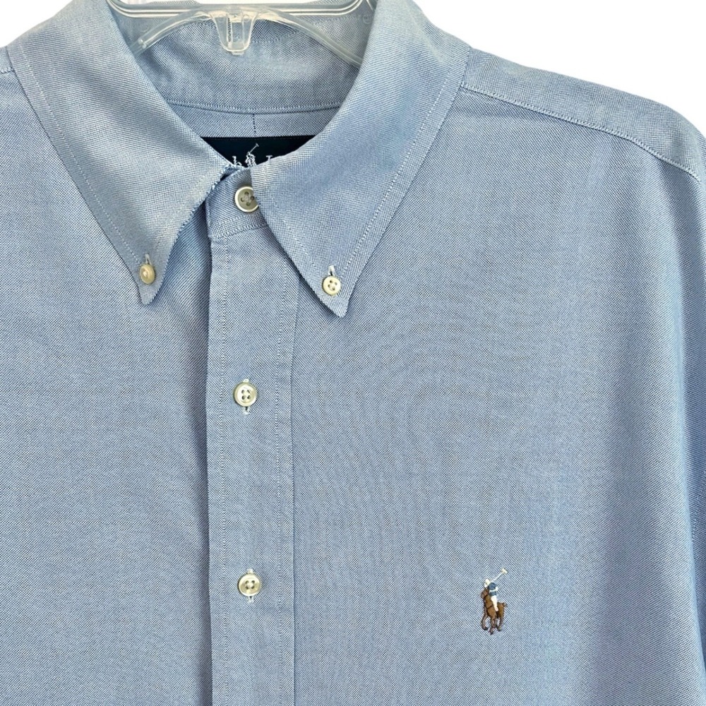 Ralph Lauren Button Down Oxford Shirt 17.5 34/35 Blue Flesh Pony Classic Dress